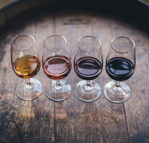 Different varieties of port, waiting to be sampled