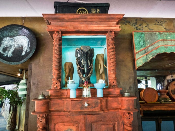 A shrine to elephants in the Shinta Mani Wild restaurant