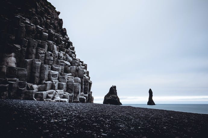 The basalt columns and black sand beach of Reynisfjara