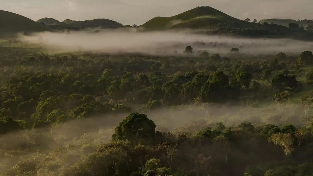 Luxurious safari tent at Galapagos Safari Camp, featuring elegant canvas walls, wooden deck, and panoramic views of Ecuadorian wilderness landscape