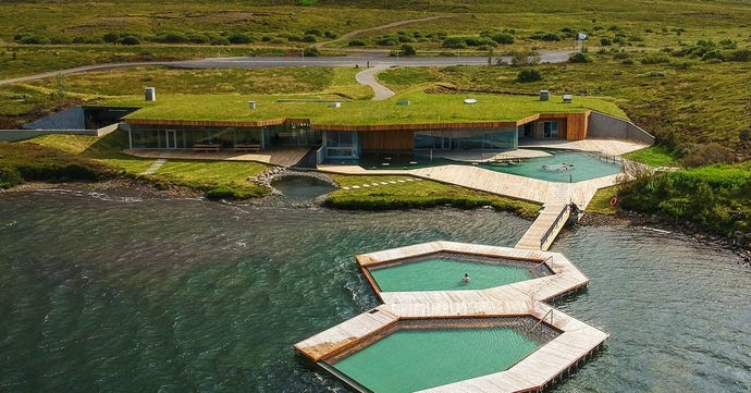 The Vök Baths, located on the picturesque Lake Urriðavatn in East Iceland