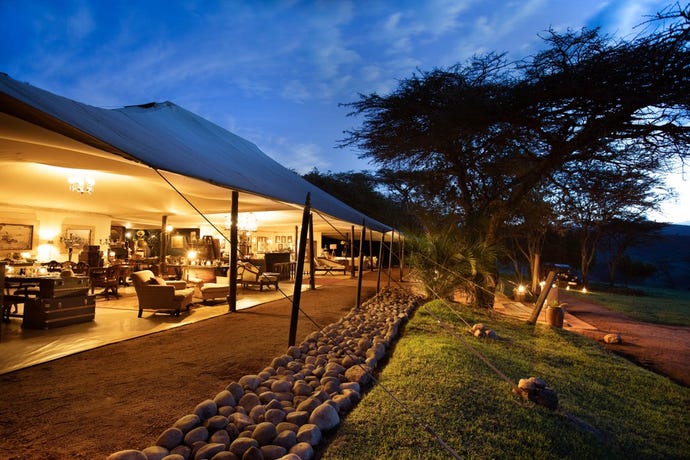 The public lounge tent at Cottar's 1920s Safari Camp