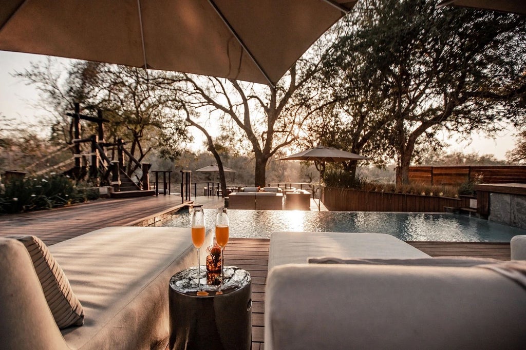 Luxurious safari suite at Dulini Moya with expansive deck overlooking African bush, featuring private plunge pool and loungers