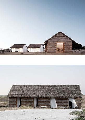 The four thatched houses form a tiny luxury village close to Lisbon