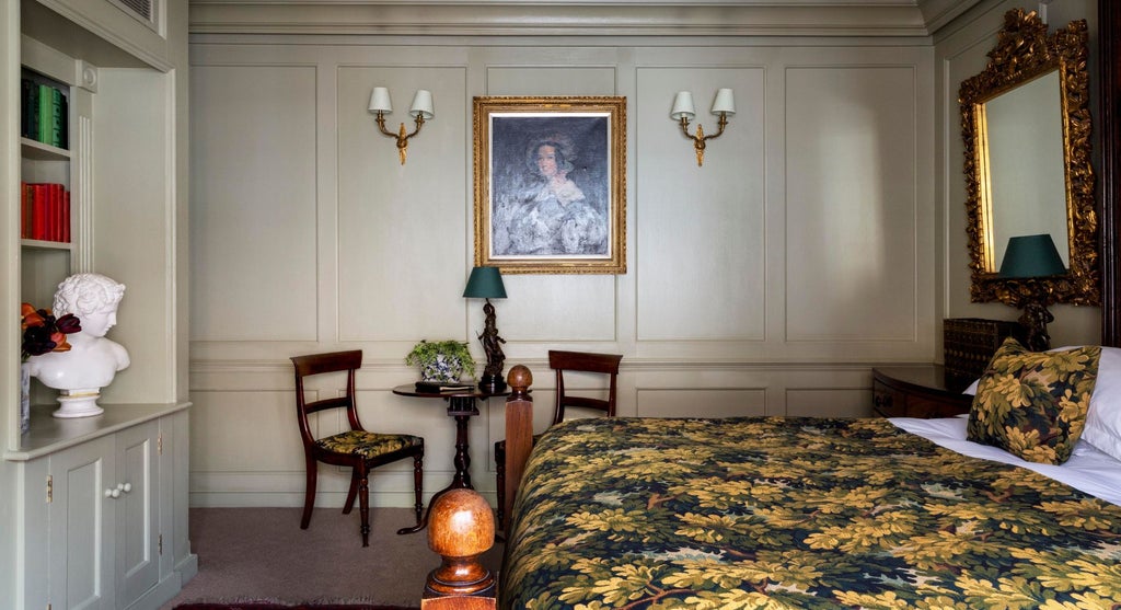 Elegant Superior Double room at Hazlitt's boutique hotel, featuring plush bedding, ornate period furnishings, and soft warm lighting in a classic UK interior