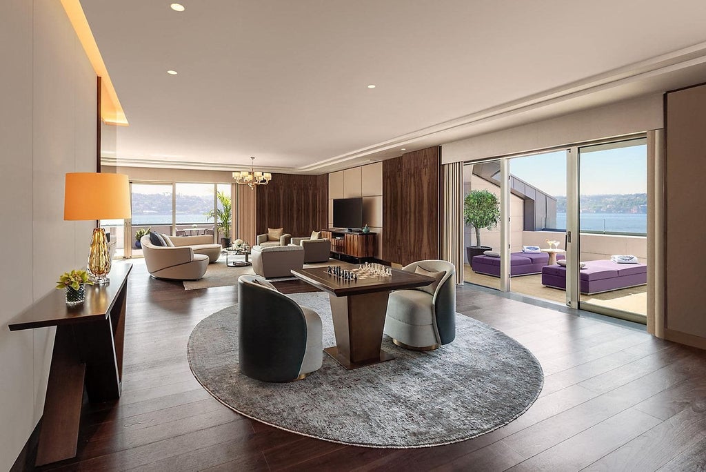 Luxurious two-bedroom presidential suite at Mandarin Oriental Bosphorus, featuring panoramic views, elegant furnishings, and contemporary Turkish-inspired design