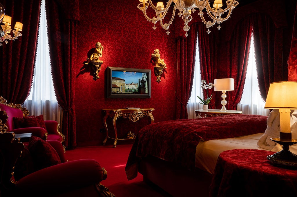 Elegant Venetian boutique hotel with ornate interiors, overlooking the Grand Canal next to Santa Maria della Salute basilica