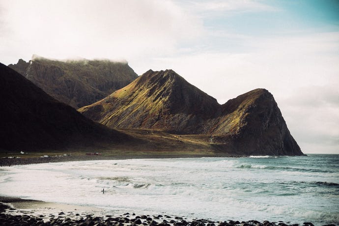 Lofoten, a chain of bays and mountain peaks in the Arctic circle