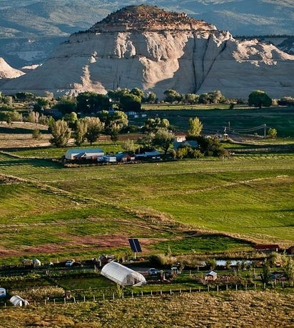 The farm at Hell's Backbone from above