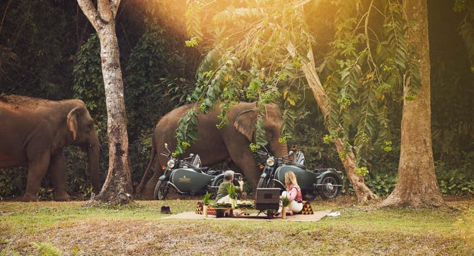 Elephants & vintage sidecars 
