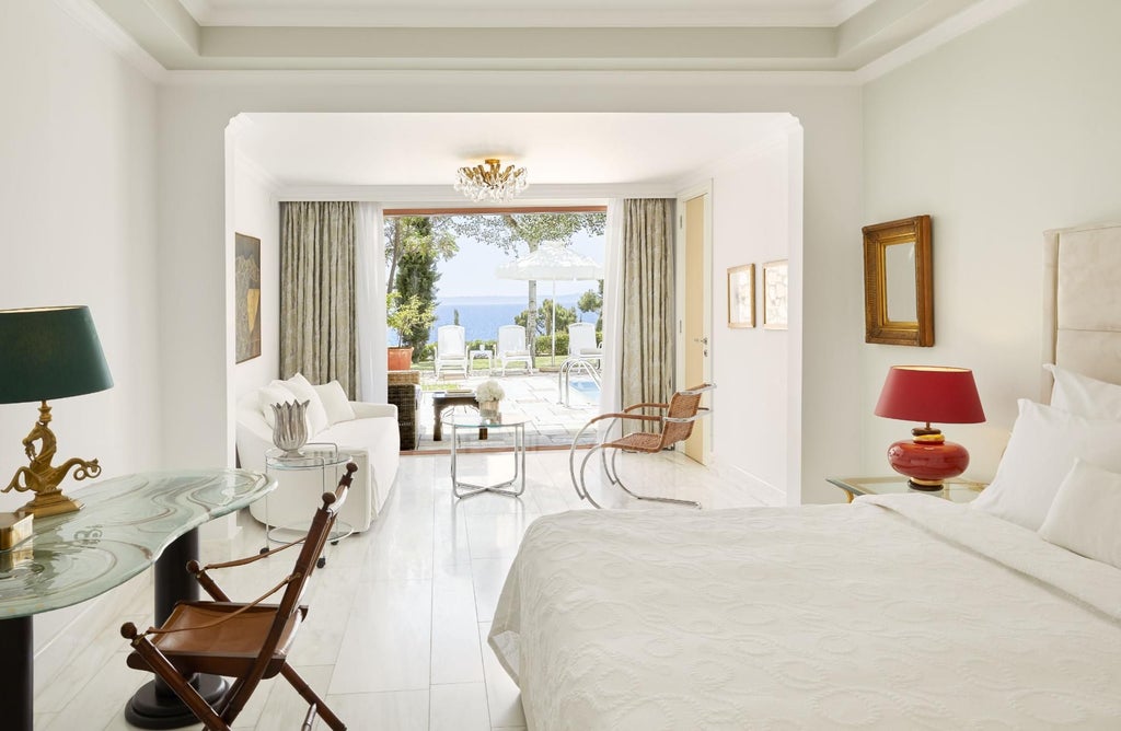 Luxurious two-bedroom pool suite at Danai Beach Resort, overlooking azure Aegean waters, with modern design, private infinity pool, and elegant Mediterranean decor