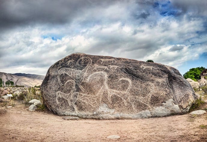 Sacred rock carvings at Cholpon Ata