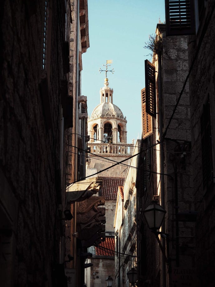 Narrow alleys and a rich mix of architectural styles in the main town of Korčula