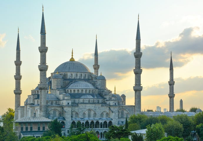 View of the Blue Mosque at sunset