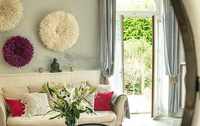 Elegant French hotel room with neutral color palette, plush white bedding, minimalist decor, large window with soft natural light, and luxurious modern aesthetic