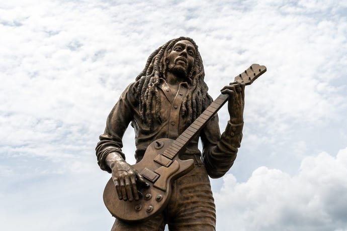 A bronze statue of Bob Marley in Kingston.