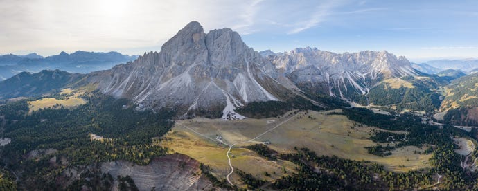 The view of Peitlerkofel mountain from Passo delle Erbe
