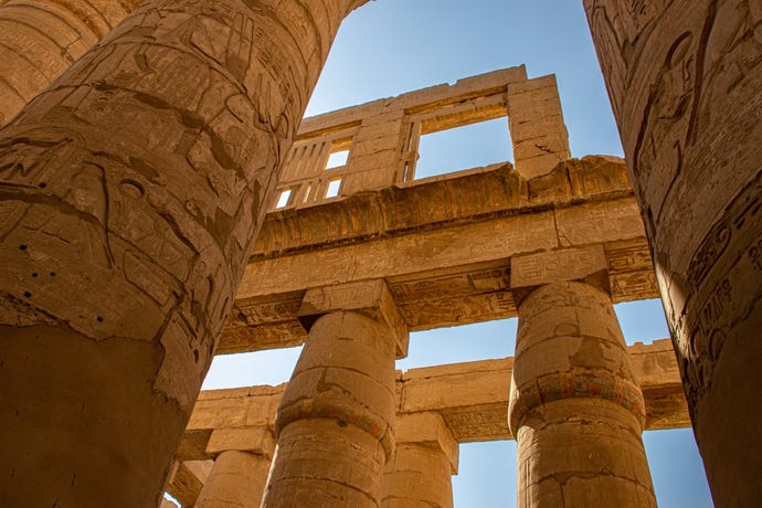 The temple of Luxor is located on the east bank of the Nile, within the city