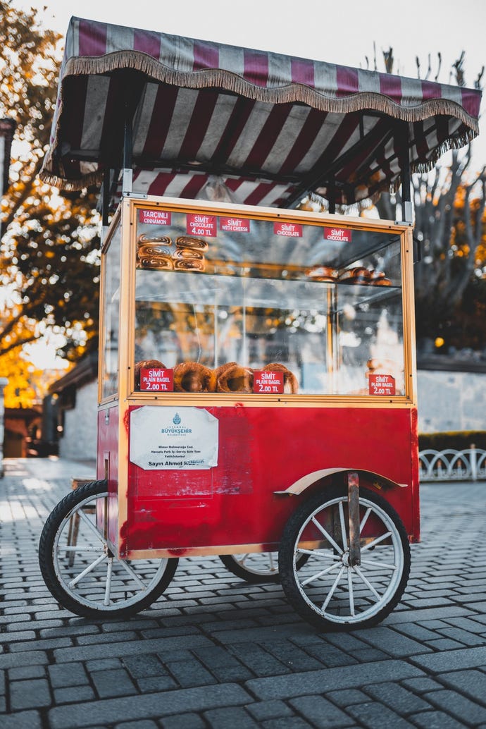 Look out for these simit carts each morning around Istanbul for the best local snack