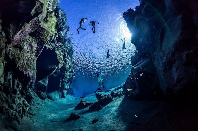 The Mid-Atlantic Ridge from under the crystal clear water at Silfra