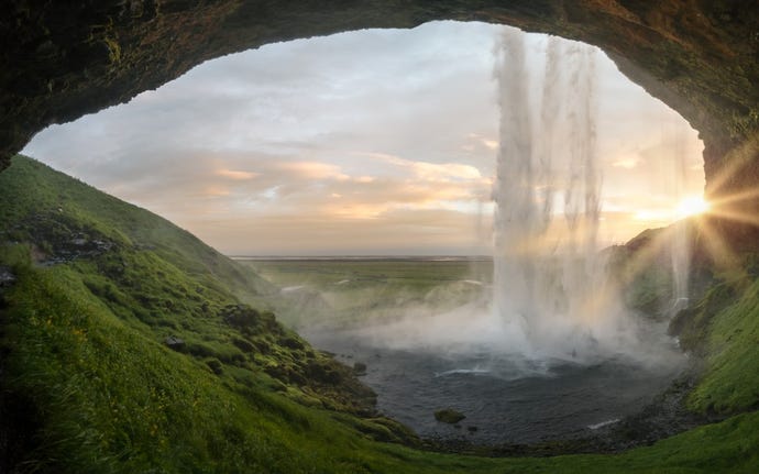 The perspective from behind Seljalandfoss