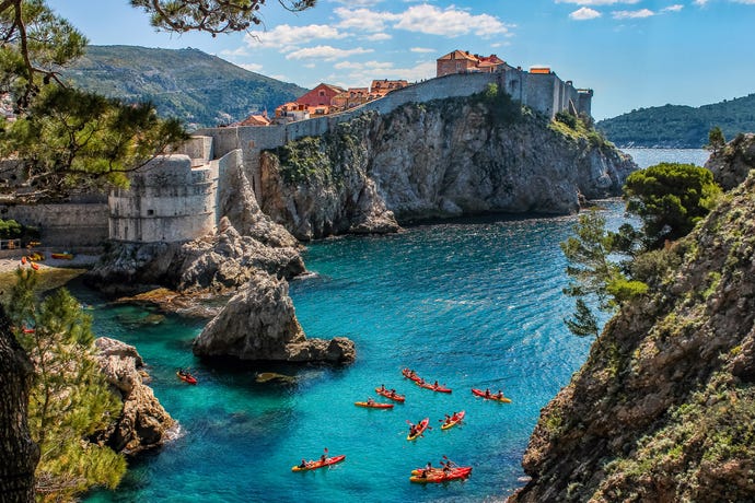Kayaks around the Dubrovnik City Walls
