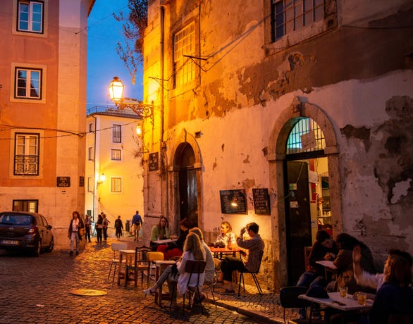 The streets of Alfama at dusk
