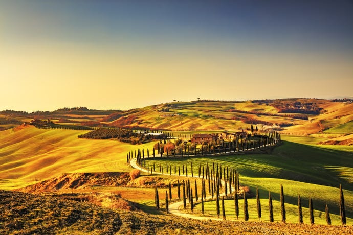 The iconic rolling hills of the Val D'Orcia in Tuscany
