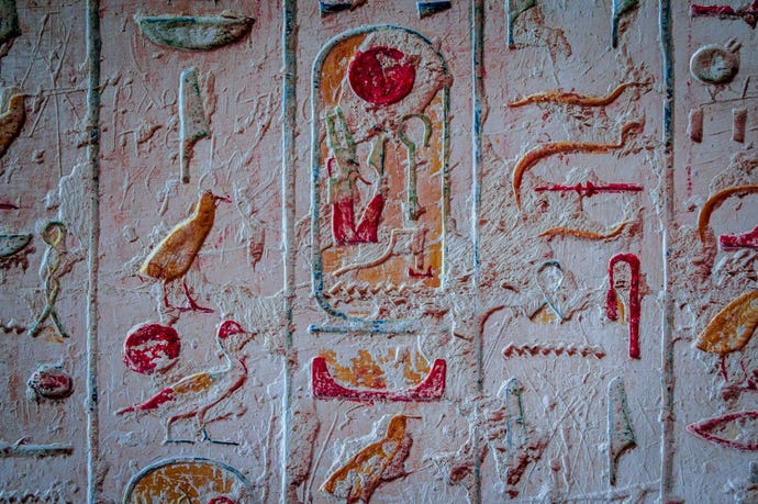 Hieroglyphs on a tomb wall