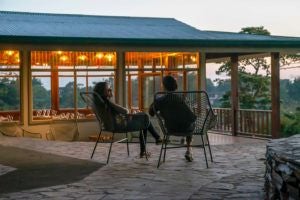 Eco-luxe boutique hotel nestled in lush Costa Rican cloud forest, with modern wooden architecture blending seamlessly into verdant tropical landscape