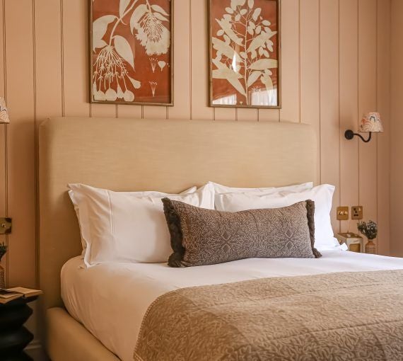 Elegant superior classic king hotel room at The Yard in Bath, featuring luxurious king-sized bed, soft neutral tones, and refined contemporary British design.