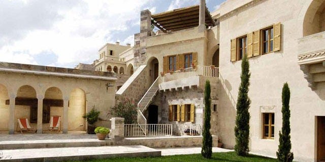 The impeccably manicured grounds of Argos in Cappadocia