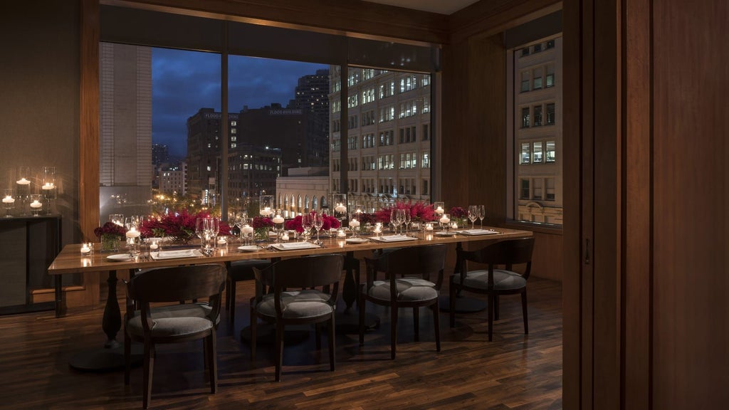 Luxurious exterior of a modern hotel with sleek glass facade and urban skyline, showcasing elegant architectural design in downtown scenset landscape