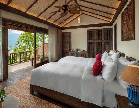 Twin bed setup in the Lantana Mountain Bungalow
