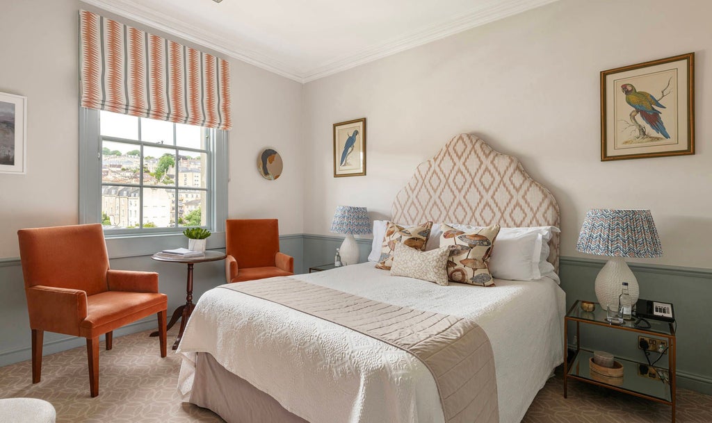 Elegant classic room at The Royal Crescent Hotel & Spa with plush furnishings, soft neutral color palette, and refined traditional British architectural details