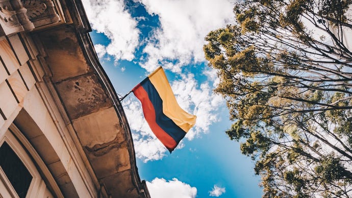 Colombia's flag: yellow for gold, blue for water, and red for blood