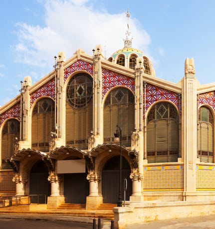 The Central Market is easily recognizable by the red and blue mosaics