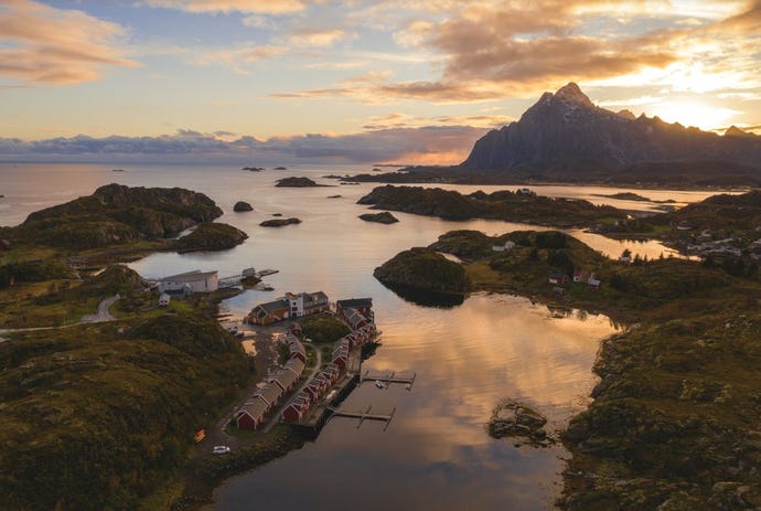 Stay in a fisher hut overlooking the Fjord at Nyvagar Rorbuhotel