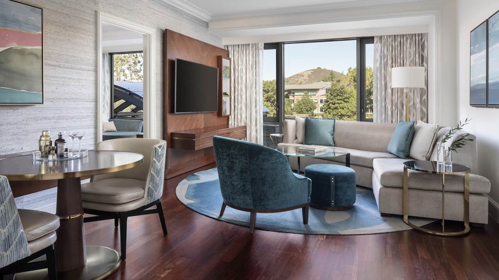 Spacious Two-Bedroom Suite at Four Seasons Westlake Village, featuring modern luxury decor, plush furnishings, and expansive California-inspired design elements