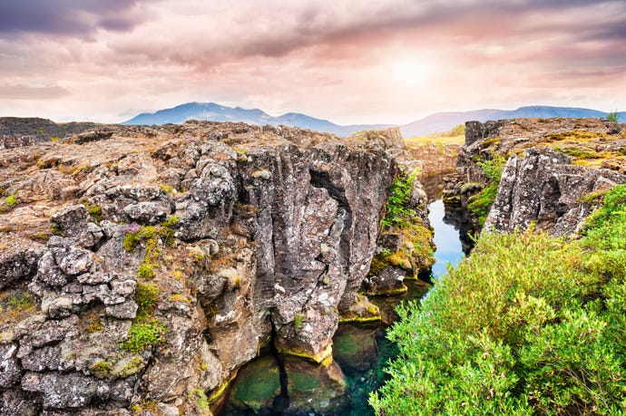 Þingvellir sits on the border of the North American and Eurasian continental plates
