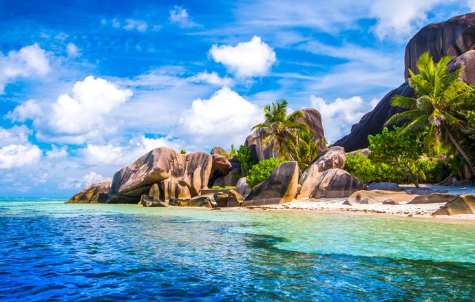 The idyllic coastline of the Seychelles
