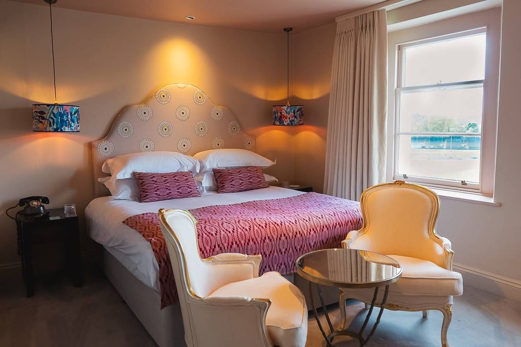 Elegant Abbey King room with plush white linens, modern minimalist decor, soft natural lighting, and subtle bird-inspired artwork in a luxurious United Kingdom hotel setting