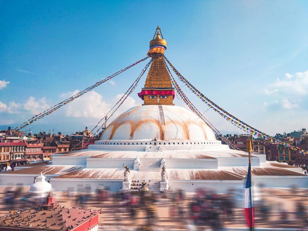 Boudhanath Stupa, a hugely significant pilgrimage site for Tibetan Buddhists