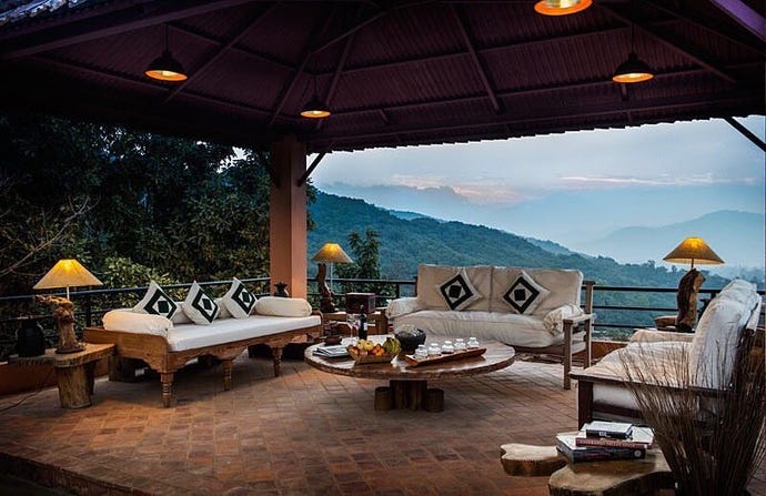 Enjoy one of the private patios overlooking the Himalayas