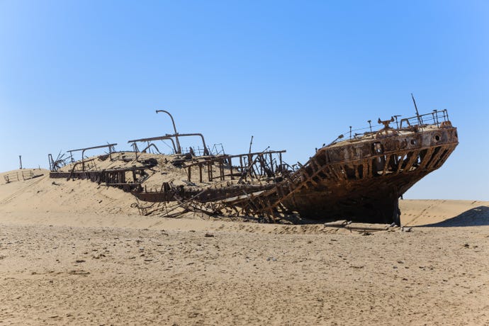 A shipwreck in the desert