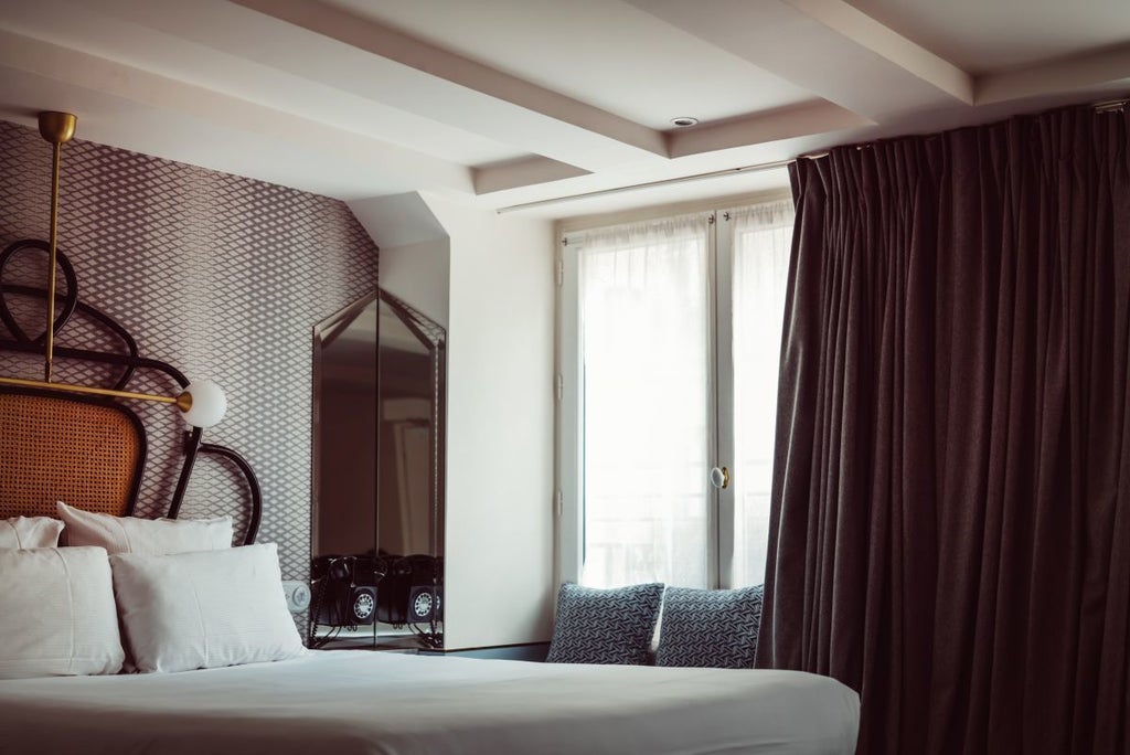 Elegant superior double room at Hotel Panache, Paris, featuring refined decor with plush bedding, soft neutral tones, and contemporary French design accents