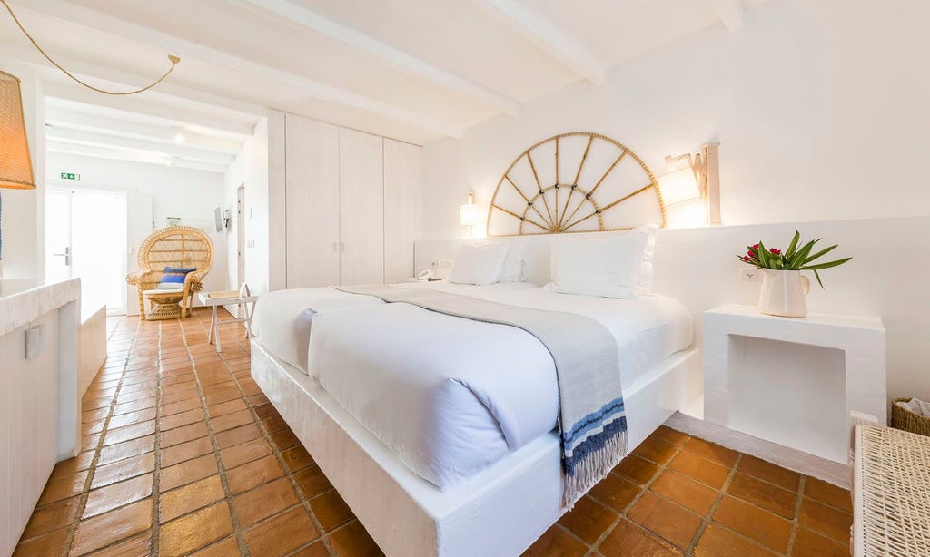 Luxurious white-walled superior room at Octant Vila Monte, featuring minimalist design, crisp linens, and elegant Portuguese coastal-inspired decor.