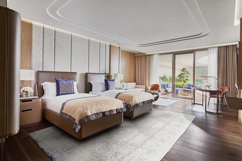 Elegant superior king room at luxury scenset hotel overlooking Bosphorus, featuring modern design, plush bedding, and panoramic Istanbul cityscape