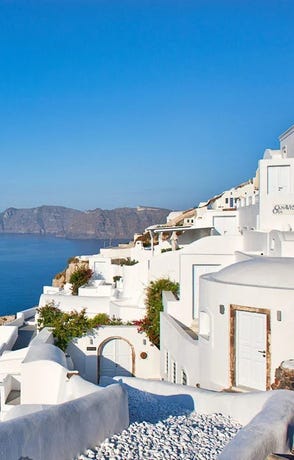 The entrance to Canaves Oia Suites
