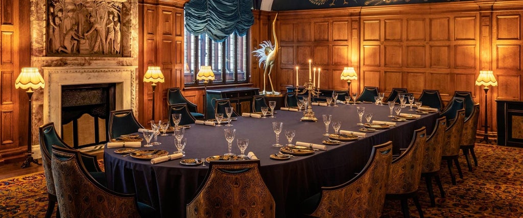 Opulent Art Deco luxury hotel facade in London with ornate architectural details, elegant windows, and sophisticated stone exterior showcasing timeless British design